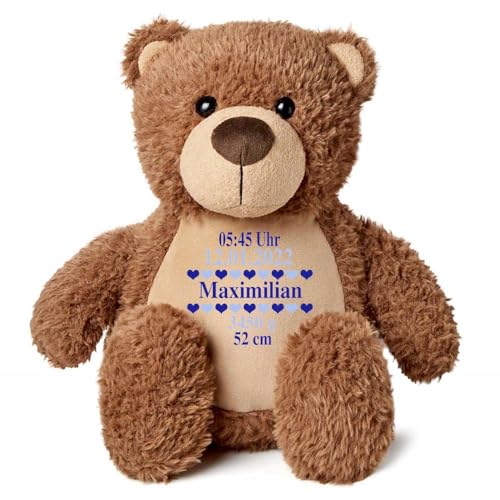 Elefantasie Stofftier Teddybär braun mit Name personalisiert Kuscheltier für Kinder Flauschiges Plüschtier 40cm Motiv Geburt von Elefantasie