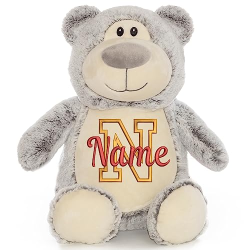 Elefantasie Stofftier mit Name Bestickt Kuscheltier Bär Teddybär personalisiert Bär Grau Stickmotive Buchstabe von Elefantasie