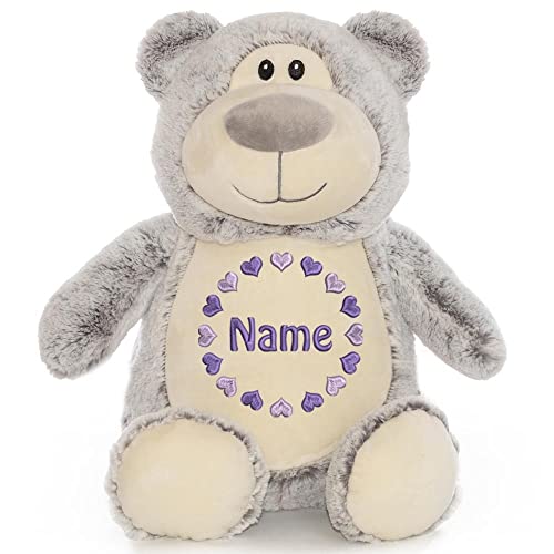 Elefantasie Stofftier mit Name Bestickt Kuscheltier Bär Teddybär personalisiert Bär Grau Stickmotive Herzkreis von Elefantasie