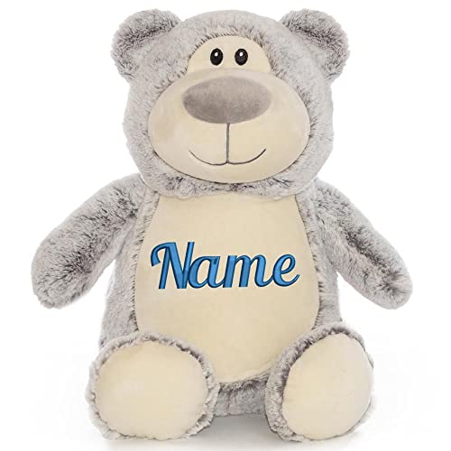 Elefantasie Stofftier mit Name Bestickt Kuscheltier Bär Teddybär personalisiert Bär Grau Stickmotive Name von Elefantasie