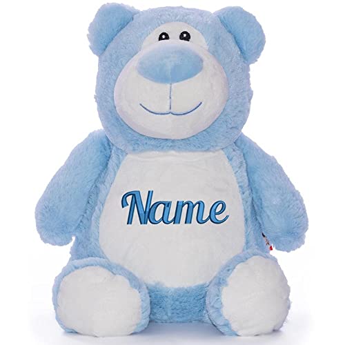 Elefantasie Stofftier mit Name Bestickt Kuscheltier Bär Teddybär personalisiert Bär Hellblau Stickmotiv Name von Elefantasie