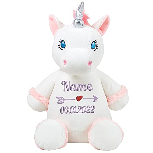 Elefantasie Stofftier mit Name Bestickt Kuscheltier Einhorn personalisiert Einhorn weiß Pfeil von Elefantasie