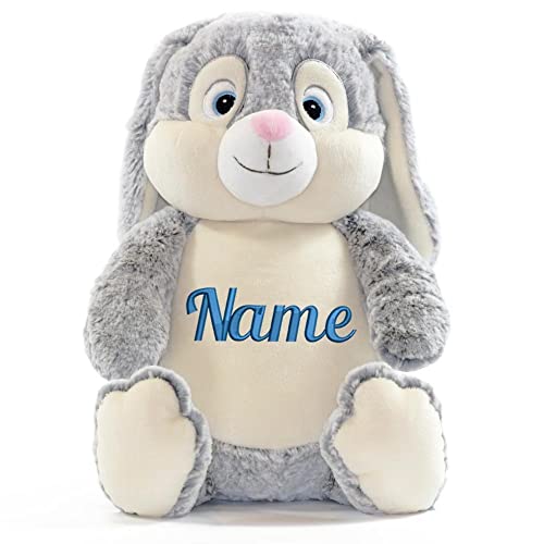 Elefantasie Stofftier mit Name Bestickt Kuscheltier Hase personalisiert Verschiedene Stickmotive Hase grau Name von Elefantasie