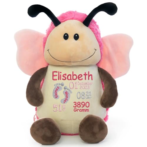 Elefantasie Stofftier mit Name Besticktes Kuscheltier Schmetterling Schmusetier personalisiert Stickmotiv Füßchen von Elefantasie