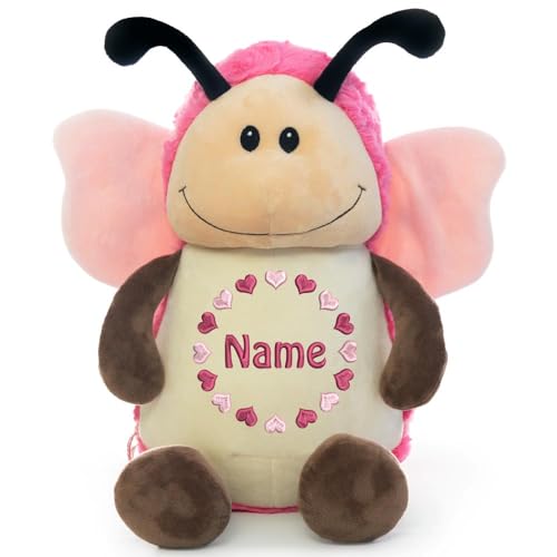 Elefantasie Stofftier mit Name Besticktes Kuscheltier Schmetterling Schmusetier personalisiert Stickmotiv Herzkreis von Elefantasie