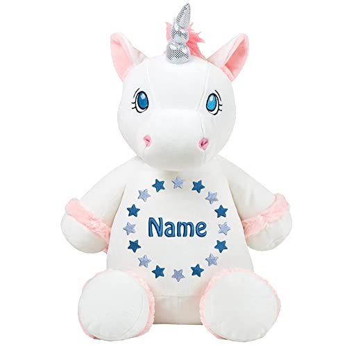 Elefantasie Stofftier mit Name Bestickt Kuscheltier Einhorn personalisiert Einhorn weiß Sternkreis von Elefantasie