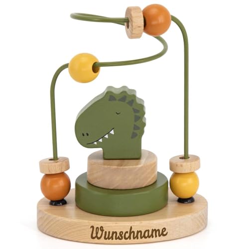 Elefantasie Trixie Mini Motorikschleife aus Holz PERSONALISIERT Steckspiel mit Namen graviert Geschenk zur Geburt Dinosaurier von Elefantasie