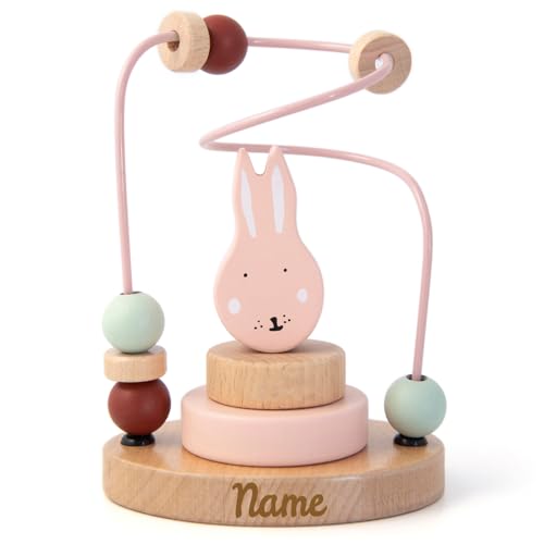 Elefantasie Trixie Mini Motorikschleife aus Holz PERSONALISIERT Steckspiel mit Namen graviert Geschenk zur Geburt Hase von Elefantasie