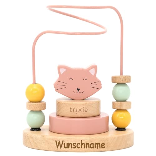 Elefantasie Trixie Mini Motorikschleife aus Holz PERSONALISIERT Steckspiel mit Namen graviert Geschenk zur Geburt Katze von Elefantasie