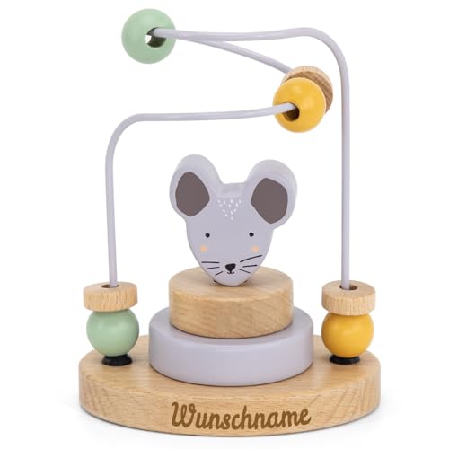 Elefantasie Trixie Mini Motorikschleife aus Holz PERSONALISIERT Steckspiel mit Namen graviert Geschenk zur Geburt Maus von Elefantasie