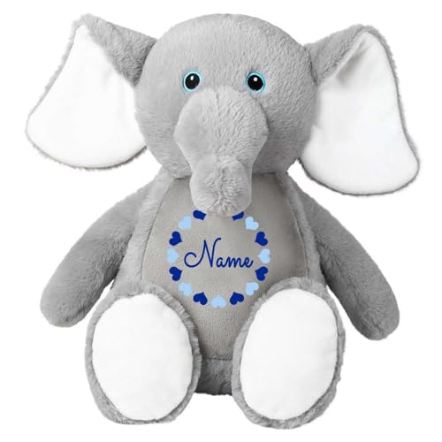 Stofftier Elefant grau mit Name personalisiert Kuscheltier für Kinder Flauschiges Plüschtier 40cm Motiv Herzkreis von Elefantasie