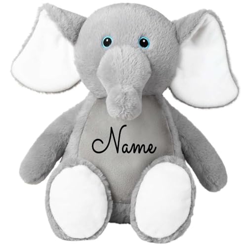 Stofftier Elefant grau mit Name personalisiert Kuscheltier für Kinder Flauschiges Plüschtier 40cm Motiv Name von Elefantasie