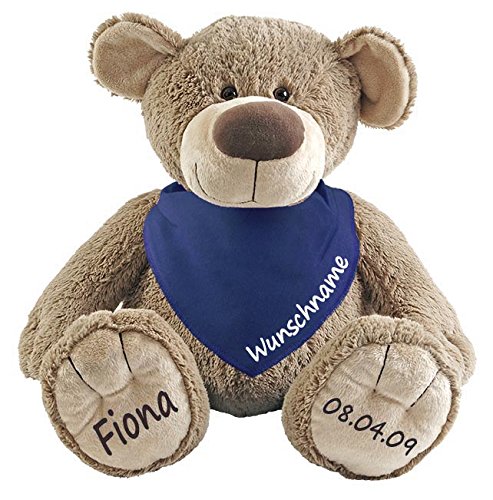 Elefantasie Stofftier Teddy Bär und Baby Halstuch im Set mit Namen personalisiert Mittelblau von Elefantasie