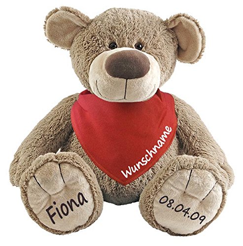 Elefantasie Stofftier Teddy Bär und Baby Halstuch im Set mit Namen personalisiert rot von Elefantasie