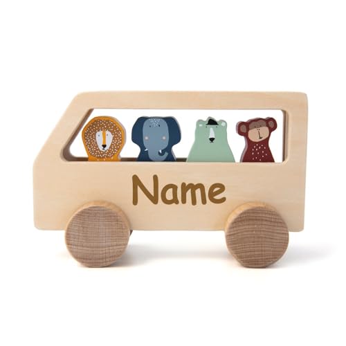 Trixie Spielbus Holz PERSONALISIERT mit Name graviert Motorikspielzeug Spielauto ab 18 Monate von Elefantasie