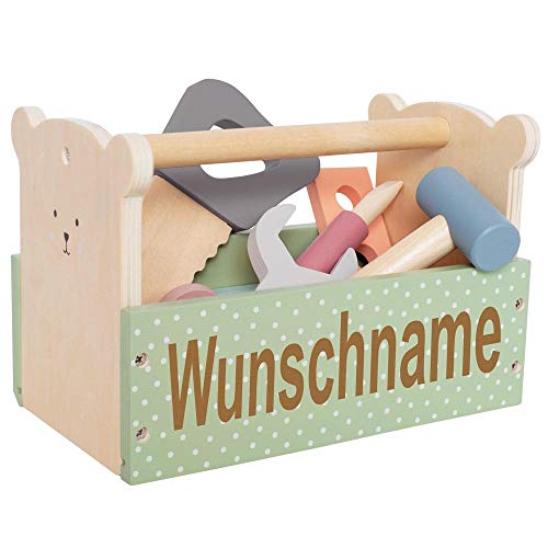 Werkzeugkiste Werkzeugkasten aus Holz Teddy personalisierbar mit Name Baby Geschenk mit Gravur von Elefantasie