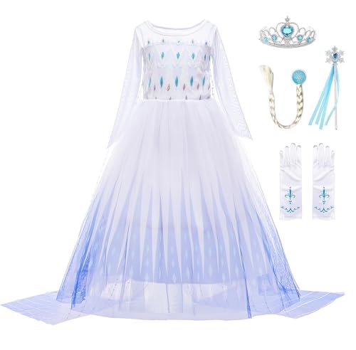 Eleganzeit Elsa Kostüm Mädchen Prinzessin Eiskönigin Kleid Kinder Faschingskostüme mit Zubehör für Geburtstag Weihnachten Karneval Cosplay Party von Eleganzeit