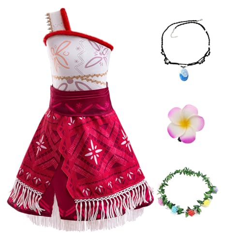 Eleganzeit Mädchen Vaiana Kostüm Kinder mit Halskette Blumenkrone Haarspange Moana-Kostüm für Weihnachten Karneval Geburtstag Cosplay Party von Eleganzeit