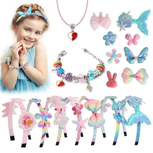 Elekin 65PCS DIY Haarband, Schmuck Basteln Mädchen, Haarreifen Bastelset Mädchen, Kreatives GeburtstagsPräsent Spielzeug, Bastelset Mädchen 5-12 Jahre, Mode Mädchen Haar-Accessoires-Making Kit von Elekin