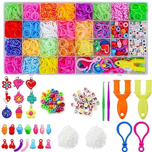 Elekin Loom Bänder Set, 2000+ Bunt Gummibänder DIY Loombänder Kasten Mit Zubehör (Perlen, Anhänger, Charms, Y Loom, S-Clips und Häkelnadeln) für Armbänder, Präsent für Kinder, 23 Farben von Elekin