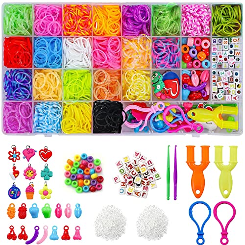 Elekin Loom Bänder Set für Kinder, 2500+ Bunt Gummibänder DIY Loombänder Kasten Mit Zubehör (Perlen, Anhänger, Charms, Y Loom, S-Clips und Häkelnadeln) für Armbänder, Präsent für Junge Mädchen von Elekin