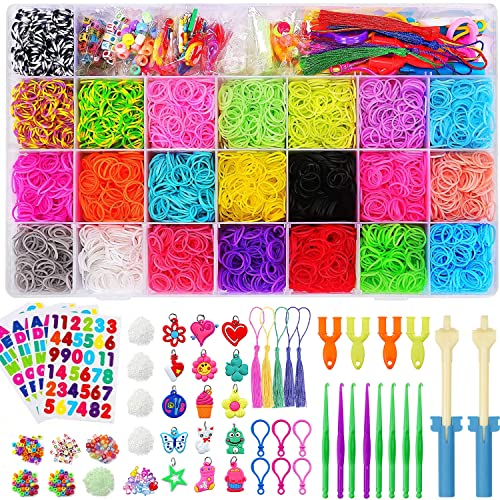 Loom Bänder Set für Kinder, 12800+ Bunt Gummibänder DIY Loombänder Kasten Mit Zubehör (Perlen, Anhänger, Charms, Y Loom, S-Clips, Quasten und Häkelnadeln) für Armbänder, Präsent für Junge Mädchen von Elekin