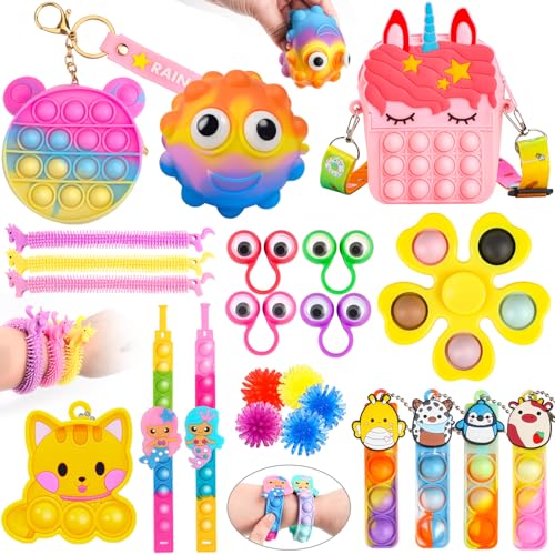 23 Stück Mitgebsel Pop It Fidget Toy mit Armband Schlüsselanhänger Kindergeburtstag Gastgeschenke Partyspielzeuge Mitbringsel Spielzeug Anti Stress Toys für Kinder Erwachsene ADHS und Autismus von Elektheim