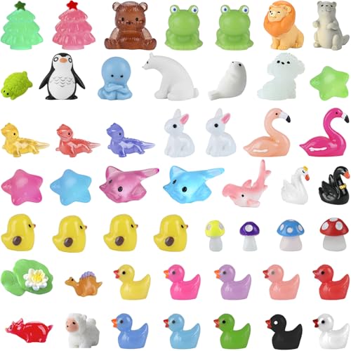 50 Stück Mini Harz Tier figuren Ornamente Ente Pinguin Frösche Flamingos Miniatur Figure Aquarium Charm für Mikro Landschaft Terrarien Dollhouse Dekorationen Geburtstag Tortendeko Party Garten von Elektheim