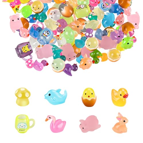 60 Pieces Mini Tier Leucht harz Enten Miniaturfiguren Kleine Ducks Pilze Schwan Schwein Delphin Enten Huhn Kaninchen Miniaturfiguren für Garten Landschaft Puppenhaus Ornament DIY Craft Dekorationen von Elektheim