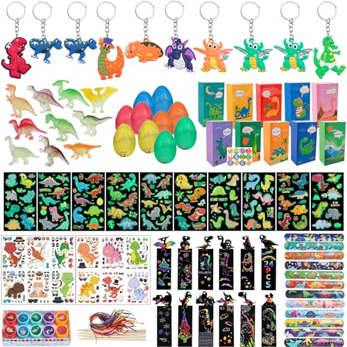 Dino Mitgebsel Gastgeschenke Kinder Deko Geschenke Mitbringsel Kindergeburtstag Jungen Party Geschenke Dinosaurier mit Schlüssel Stempel Lesezeichen Armband Geschenktüte Mini Figuren Tattoo Aufkleber von Elektheim