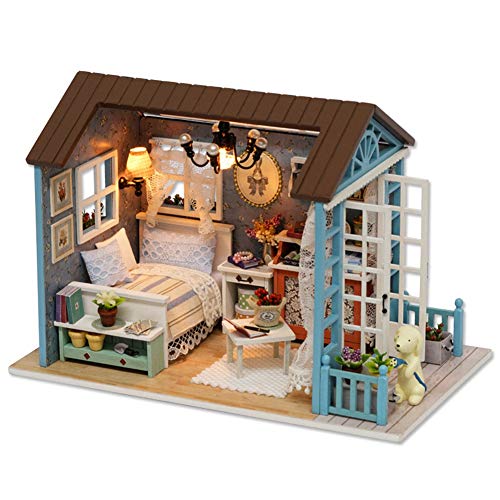 DIY Holzhaus Miniatur-Möbelset Hausspielzeug mit LED-Leuchten Kindergeschenke Heimdekoration von Elelif