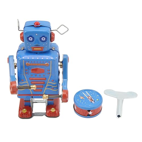 Elelif Vintage-Trommelroboter aus Metallblech, Kinderdekoration, Geschenke, Aufzieh-Tanzroboter, handgefertigter Retro-Trommel-Aufziehroboter für Kinder und Erwachsene von Elelif