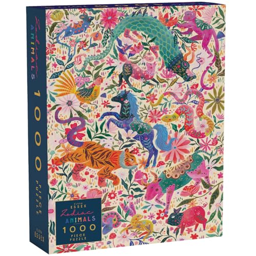 Elena Essex Puzzle - Zodiac Animals/Puzzle für Erwachsene /1000 Puzzle/Puzzle Schwarz/Puzzle Erwachsene Anspruchsvoll/Drache Tier Tiger Pferd Katze Puzzle/Puzzlegröße 70 x 50 cm von Elena Essex