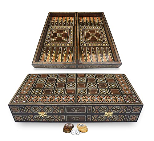 Elessar 50 x 50 cm Holz Backgammon Tavla/Schachspiel/DAMA, Tavla Brett BK 504 mit 30 Holz Backgammon Steinen für 2 Spieler ab 8 Jahren von Elessar