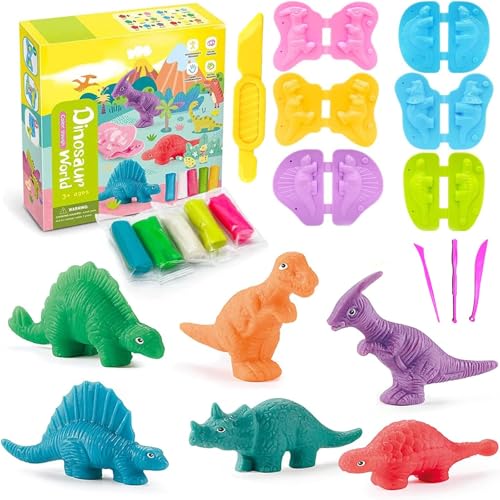 ElevaPulse 15 Stück Knete Zubehör Set für Kinder ab 2 3 4 5 Jahre – Dinosaurier Knetwerkzeug mit 6 Dino Formen, Kreatives Spielzeug Geschenk für Jungen & Mädchen von ElevaPulse