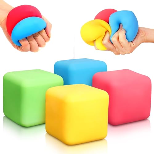 4 Stück Quetschwürfel Stressballs Für Kinder Und Erwachsene, Fidget Toys Stressabbau-Ballspielzeug, Anti Stress Spielzeug Bälle - Fidgets For Stress Bälle Antistressball, Stressball, Stressball Kinder von ElevaPulse