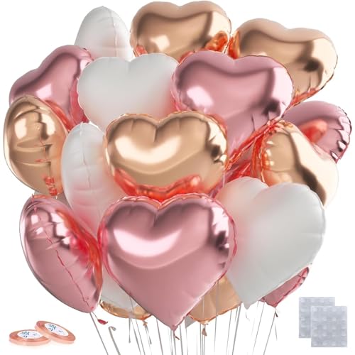 28 Stück Herzluftballons Hochzeit, 18 Zoll Luftballons, Luftballons Hochzeit, Herzballons, Luftballons Geburtstag, Ballons Hochzeit, Hochzeit Luftballons, Luftballon Hochzeit(Rosa+Weiß+Roségold) von ElevaPulse