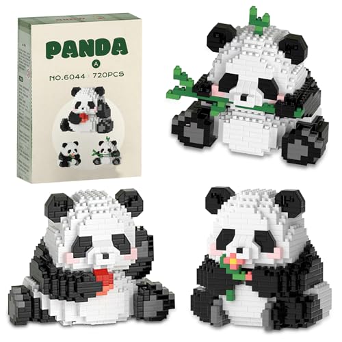 3 In1 Panda Geschenk, 720 Stücke Baustein Minecraft Panda, Niedlich Mini Bausteine, Panda Geschenk für Erwachsene, Kinder ab 8 von Elfinfi