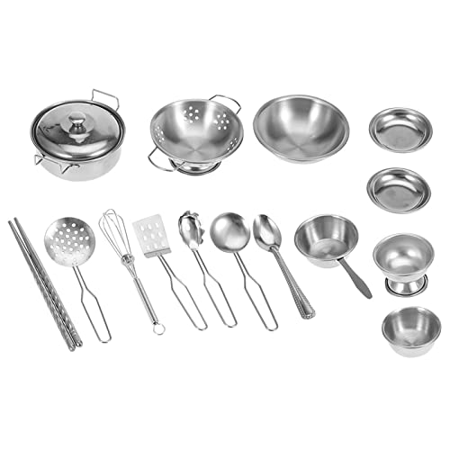 ElgnAura 16-teiliges Küchenspielzeug, Kinderspielset mit Kochutensilien aus Edelstahl und Pfannenset zum Spielen beim Kochen (16 Stück) von ElgnAura