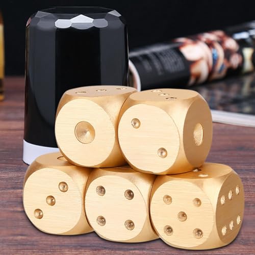 Elgnaura Poker Game Dice Set mit Speicherbox, 5 Stück Aluminiumlegierung Würfel für Tischspiele (Quadrat) von ElgnAura