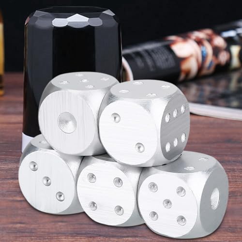 Elgnaura Poker Game Dice Set mit Speicherbox, 5 Stück Aluminiumlegierung Würfel für Tischspiele (Quadrat) von ElgnAura