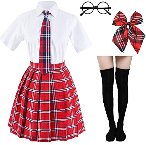 Elibelle Japanisches Schottenkaro, plissierte Schuluniform, Cosplay-Kostüme mit Socken,, Rot/Ausflug, einfarbig (Getaway Solids), XL/Etikett 3XL von Elibelle