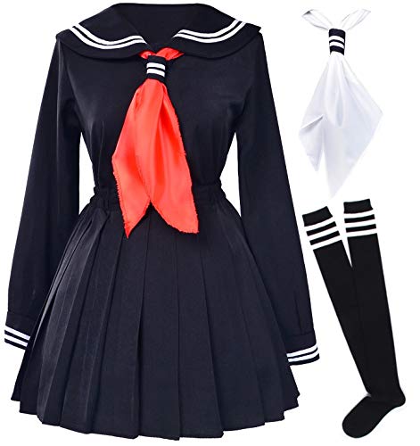 Elibelle Unisex - Erwachsene Klassische japanische Schule-Seemann-Kleid Shirts Uniform Anime Cosplay Kostüme mit Socken Set Asia 2XL (Fit121-132Lbs) Schwarz von Elibelle