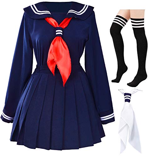 Elibelle Unisex - Erwachsene Klassische japanische Schule-Seemann-Kleid Shirts Uniform Anime Cosplay Kostüme mit Socken Set Asia 3XL (Fit132-153Lbs) Marine von Elibelle