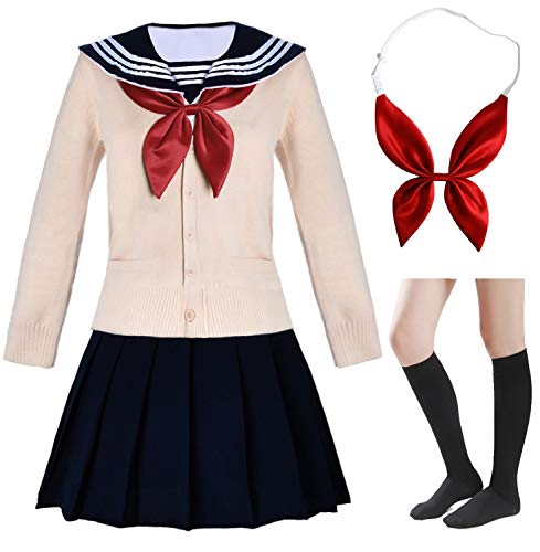 Elibelle Japanische Schulmädchen-Uniform, kurzärmelig, Matrosen-Stil, Marineblau, Faltenrock, Anime-Cosplay-Kostüme mit Socken, Typ 2, Small-Asia tag M von Elibelle