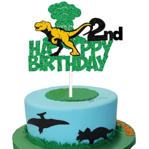 Kuchendekoration zum 2. Geburtstag, Dinosaurier- und Dschungeltier-Thema, für Jungen und Mädchen, Kuchen-Partyzubehör von Elicola