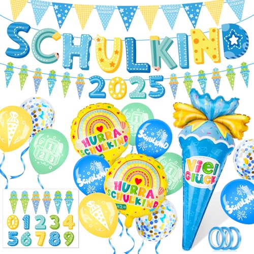 Elidepe Einschulung Junge, Einschulung Deko, Schulkind 2025 Junge Deko, Schulkind Schulanfang Deko, Schulkind & Zuckertüten Folienballon + Papierwimpel + Girlande + Zuckertüte ABC 123 Luftballons Elidepe Einschulung Junge, Einschulung Deko, Schulkind 2025 Junge Deko, Schulkind Schulanfang Deko, Schulkind & Zuckertüten Folienballon + Papierwimpel + Girlande + Zuckertüte ABC 123 Luftballons von Elidepe