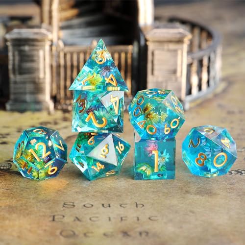 DND Würfel Set 7pcs Blume D4 D6 D8 D10 D% D12 D20 Handgefertigt Kunstharz Scharfkantige D&D Würfel für Dungeons und Dragons Pathfinder Rollenspiele Tischspiele RPG MTG Spiele mit Geschenkbox von Elifel