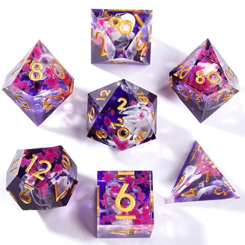 DND Würfel Set 7pcs Blume D4 D6 D8 D10 D% D12 D20 Handgefertigt Kunstharz Scharfkantige D&D Würfel für Dungeons und Dragons Pathfinder Rollenspiele Tischspiele RPG MTG Spiele mit Geschenkbox von Elifel