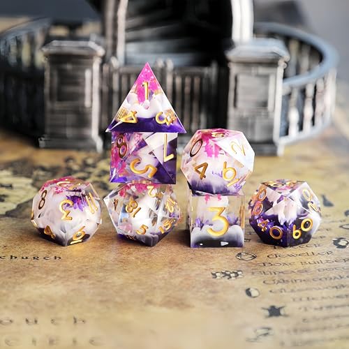 DND Würfel Set 7pcs Blume D4 D6 D8 D10 D% D12 D20 Handgefertigt Kunstharz Scharfkantige D&D Würfel für Dungeons und Dragons Pathfinder Rollenspiele Tischspiele RPG MTG Spiele mit Geschenkbox von Elifel